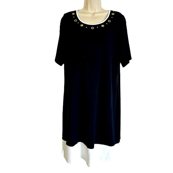 Quacker Factory Color-block Knit Dress Womens Medium Black Rhinestones Grommets - Picture 1 of 11